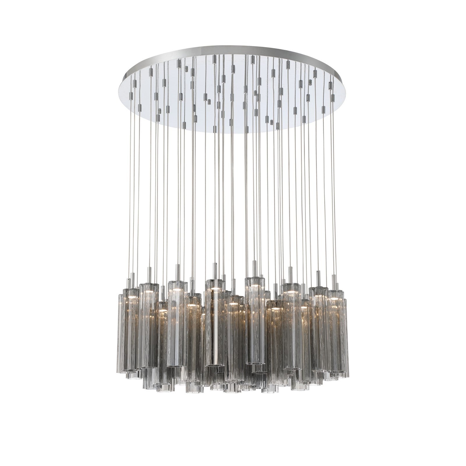Crystorama Addis 36in 46-Light Pendant | Mid-Century Polished Chrome and Smoke Tronchi Glass | Entryway & Dining Room | 36 x 36 x 21 in | Model ADD-423-CH-SM