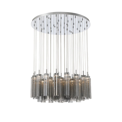 Crystorama Addis 36in 46-Light Pendant | Mid-Century Polished Chrome and Smoke Tronchi Glass | Entryway & Dining Room | 36 x 36 x 21 in | Model ADD-423-CH-SM
