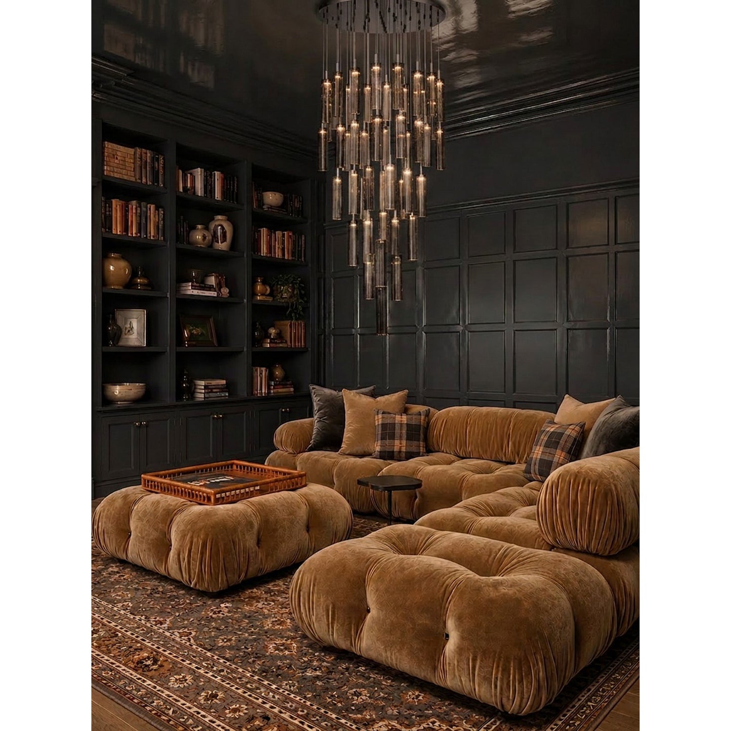 Crystorama Addis 36in 46-Light Pendant | Mid-Century Polished Chrome and Smoke Tronchi Glass | Entryway & Dining Room | 36 x 36 x 21 in | Model ADD-423-CH-SM