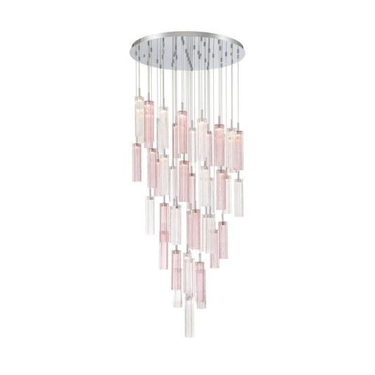 Crystorama Addis 36in 46-Light LED Pendant | Mid-Century Polished Chrome and Spring Tronchi Glass | Entryway & Dining Room | 36 x 36 x 21 in | Model ADD-423-CH-SP