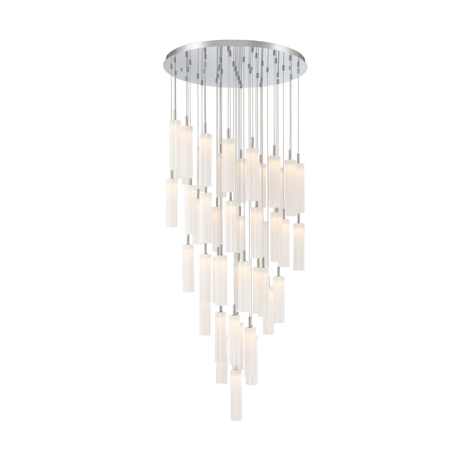 Crystorama Addis 36in 46-Light LED Pendant | Mid-Century Polished Chrome and White Tronchi Glass | Entryway & Dining Room | 36 x 36 x 21 in | Model ADD-423-CH-WH