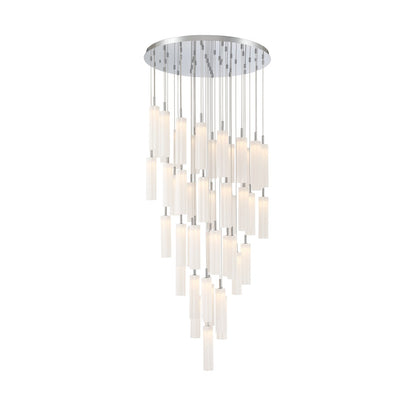 Crystorama Addis 36in 46-Light LED Pendant | Mid-Century Polished Chrome and White Tronchi Glass | Entryway & Dining Room | 36 x 36 x 21 in | Model ADD-423-CH-WH
