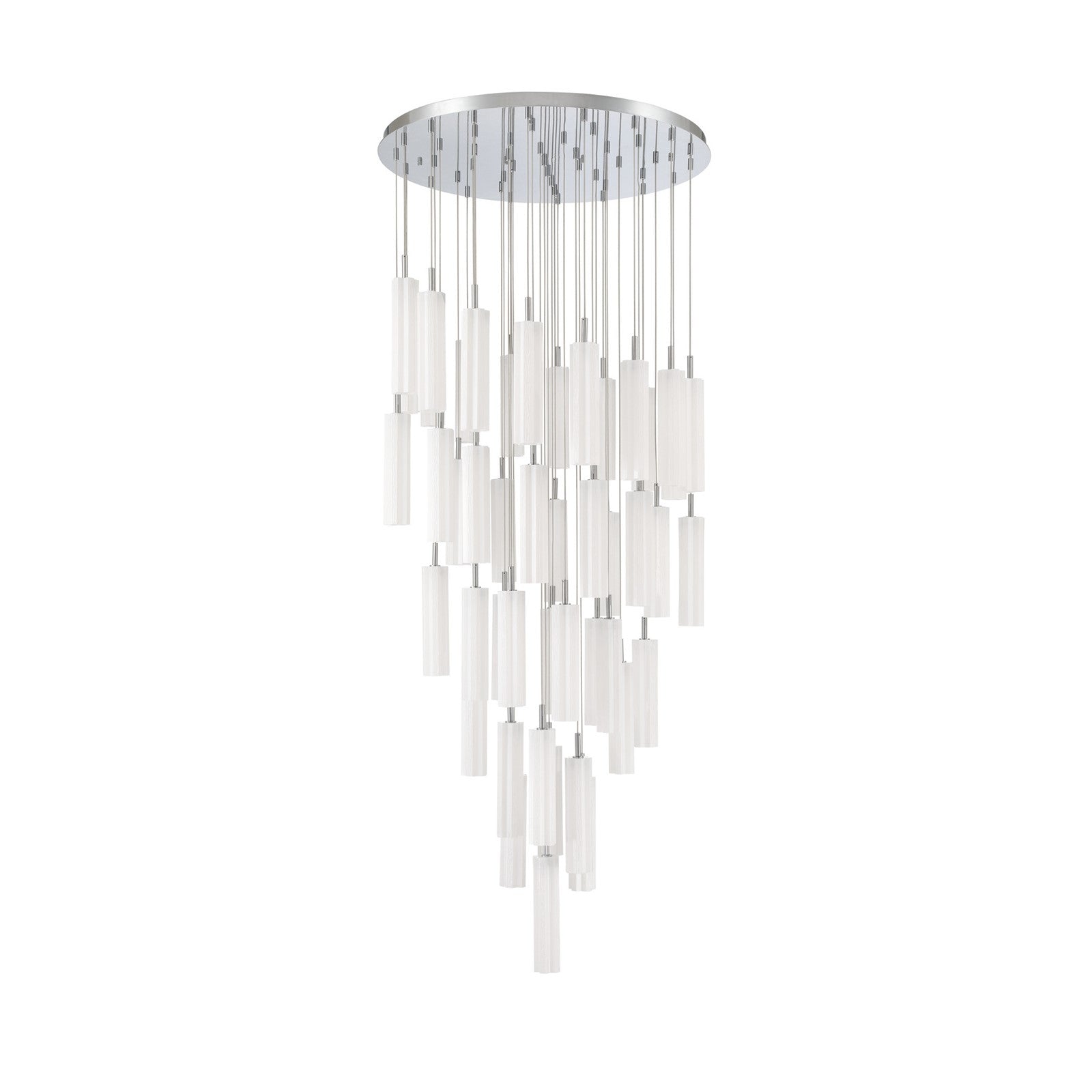 Crystorama Addis 36in 46-Light LED Pendant | Mid-Century Polished Chrome and White Tronchi Glass | Entryway & Dining Room | 36 x 36 x 21 in | Model ADD-423-CH-WH