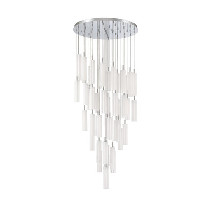 Crystorama Addis 36in 46-Light LED Pendant | Mid-Century Polished Chrome and White Tronchi Glass | Entryway & Dining Room | 36 x 36 x 21 in | Model ADD-423-CH-WH