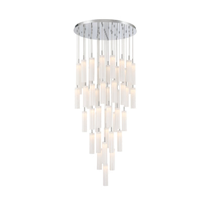 Crystorama Addis 36in 46-Light LED Pendant | Mid-Century Polished Chrome and White Tronchi Glass | Entryway & Dining Room | 36 x 36 x 21 in | Model ADD-423-CH-WH