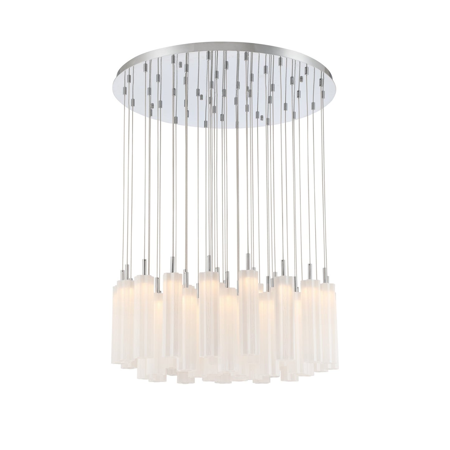 Crystorama Addis 36in 46-Light LED Pendant | Mid-Century Polished Chrome and White Tronchi Glass | Entryway & Dining Room | 36 x 36 x 21 in | Model ADD-423-CH-WH