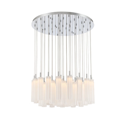 Crystorama Addis 36in 46-Light LED Pendant | Mid-Century Polished Chrome and White Tronchi Glass | Entryway & Dining Room | 36 x 36 x 21 in | Model ADD-423-CH-WH
