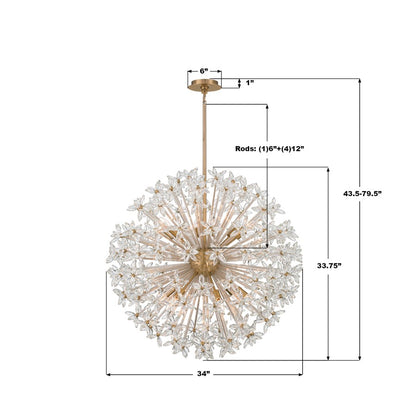 Crystorama Adley 12 Light 34" Chandelier, Aged Brass/Clear