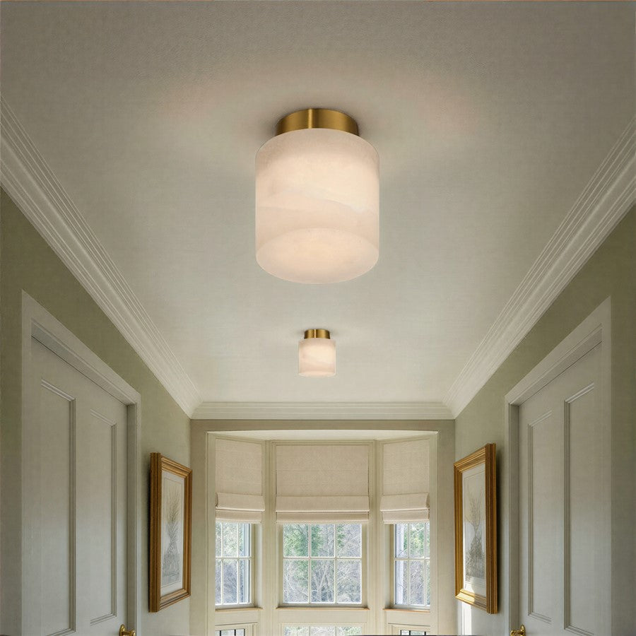 Crystorama Acme 1 Light 5.75" Semi Flush Mount, Aged Brass/White