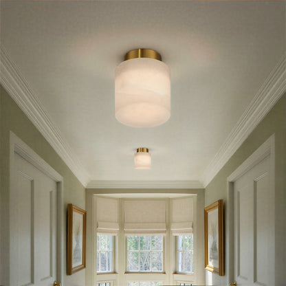 Crystorama Acme 1 Light 5.75" Semi Flush Mount, Aged Brass/White