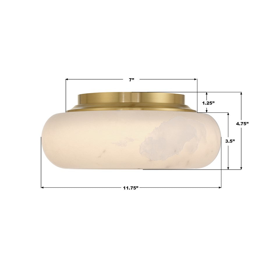 Crystorama Acme 1 Light 11.75" Flush/Semi Flush, Aged Brass/White