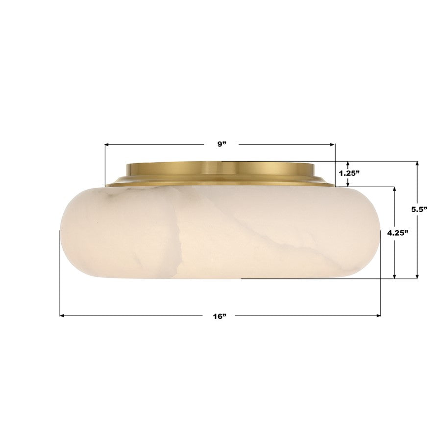 Crystorama Acme 1 Light 16" Flush/Semi Flush, Aged Brass/White