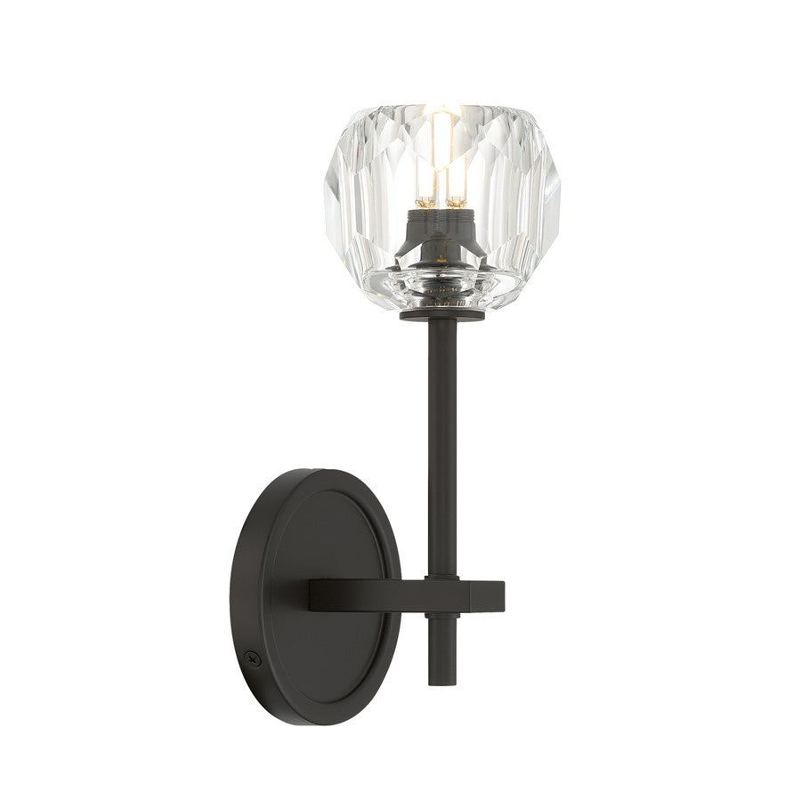 Crystorama Aragon 1 Light 4.5" Sconce, Matte Black/Clear