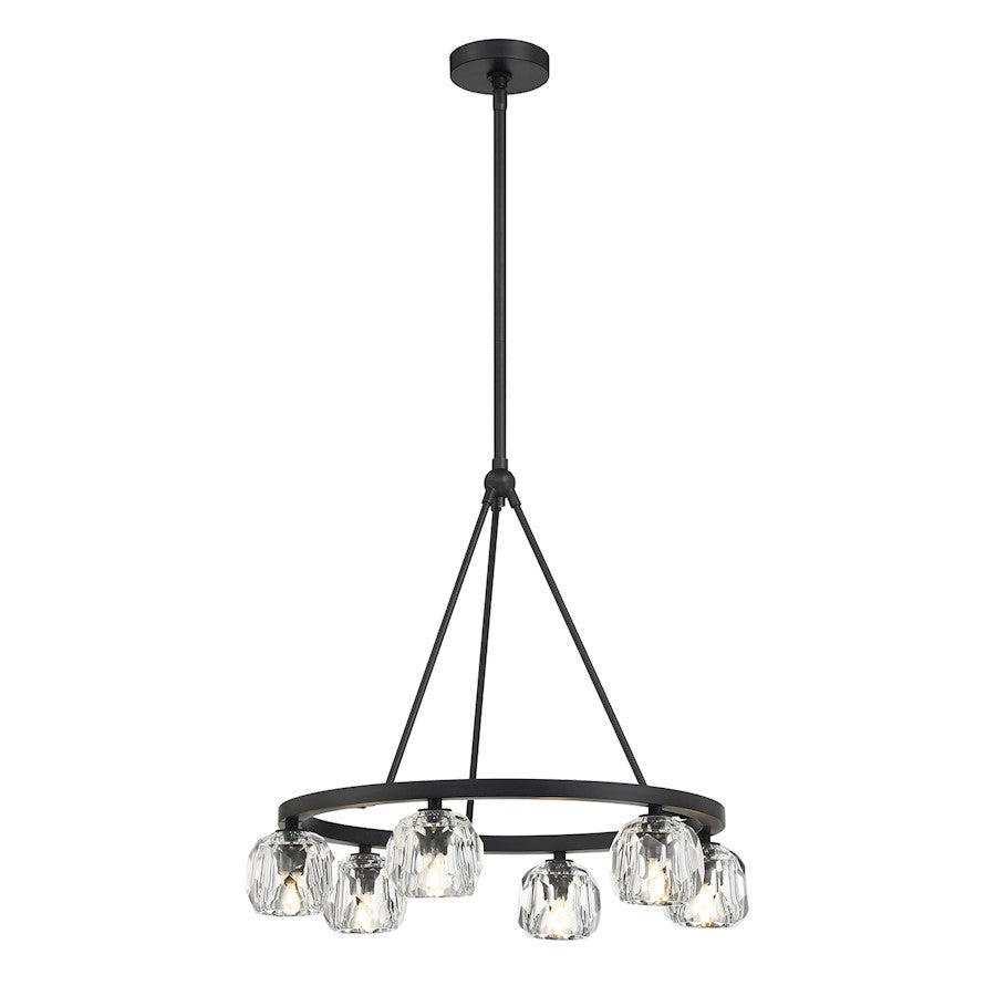 6 Light Chandelier, Matte Black