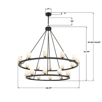Crystorama Aragon 22Lt 46.75" Chandelier, Matte Black/White