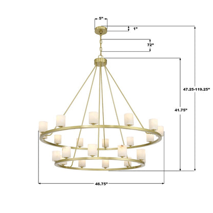 Crystorama Aragon 22 Light 46.75" Chandelier, Soft Brass/White