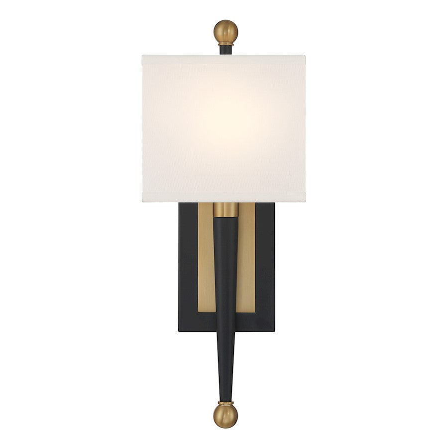 Crystorama Ardson 1 Light Sconce, Matte Black/Vibrant Gold/White