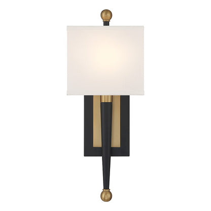 Crystorama Ardson 1 Light Sconce, Matte Black/Vibrant Gold/White