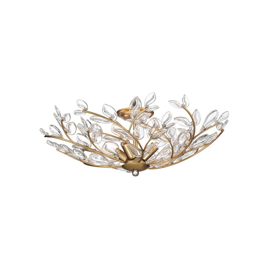 Crystorama Bridget 21.25in 4-Light Semi Flush Mount | Coastal Soft Gold and Clear Floral Glass | Bathroom & Bedroom Ceiling Light | Model BGT-330-SG-CL