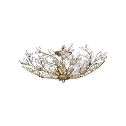 Crystorama Bridget 21.25in 4-Light Semi Flush Mount | Coastal Soft Gold and Clear Floral Glass | Bathroom & Bedroom Ceiling Light | Model BGT-330-SG-CL
