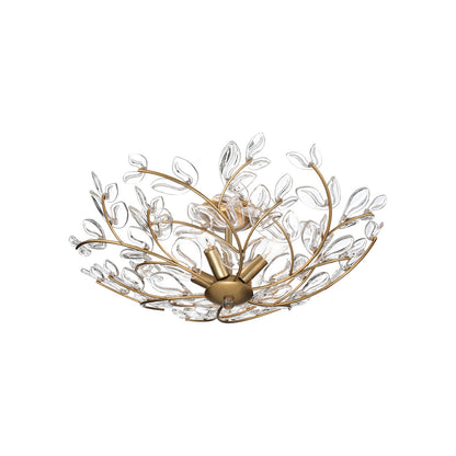 Crystorama Bridget 21.25in 4-Light Semi Flush Mount | Coastal Soft Gold and Clear Floral Glass | Bathroom & Bedroom Ceiling Light | Model BGT-330-SG-CL