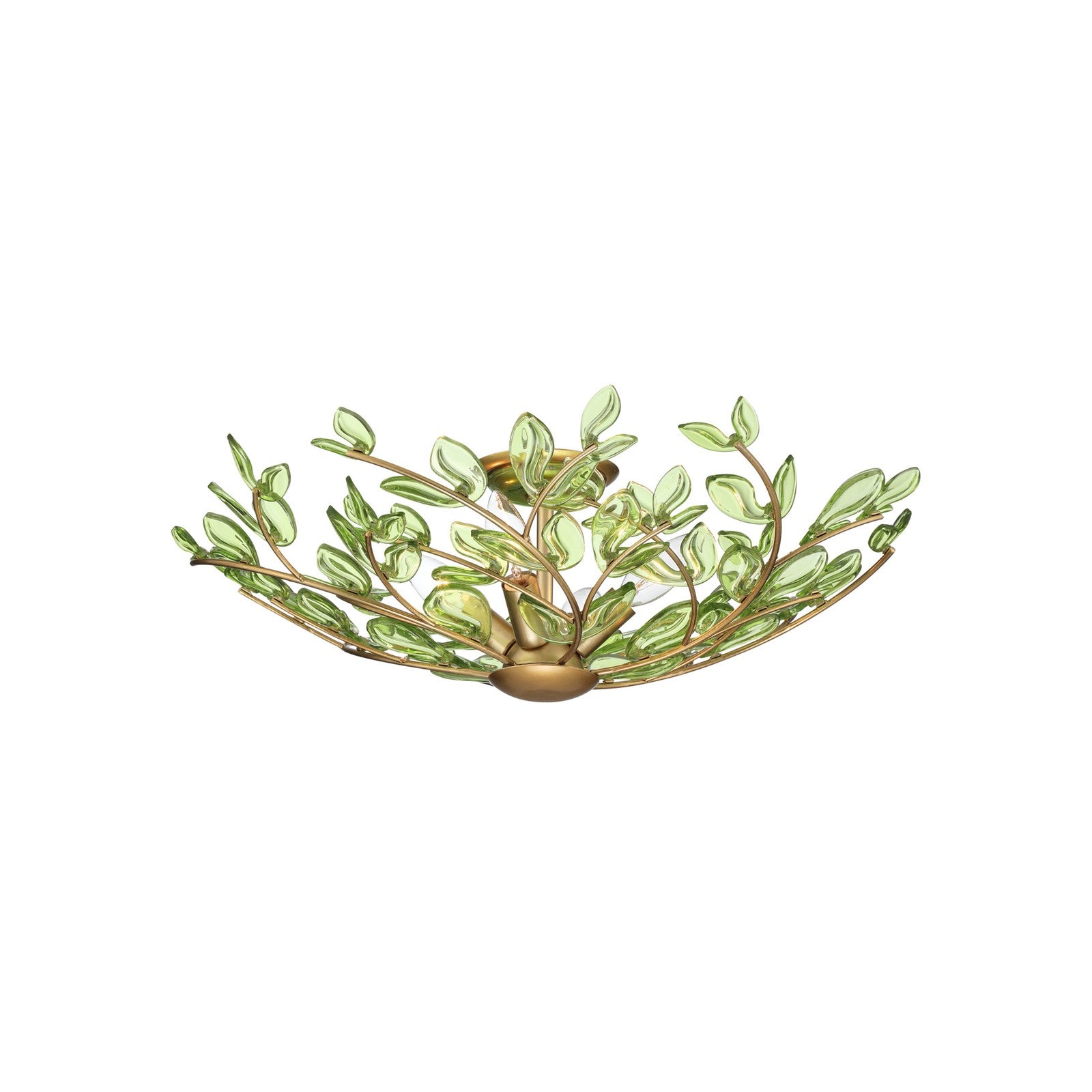 Crystorama Bridget 21.25in 4-Light Semi Flush Mount | Coastal Soft Gold and Green Floral Glass | Bathroom & Bedroom Ceiling Light | Model BGT-330-SG-GR