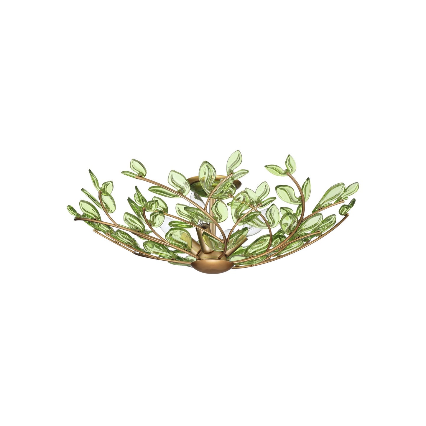 Crystorama Bridget 21.25in 4-Light Semi Flush Mount | Coastal Soft Gold and Green Floral Glass | Bathroom & Bedroom Ceiling Light | Model BGT-330-SG-GR