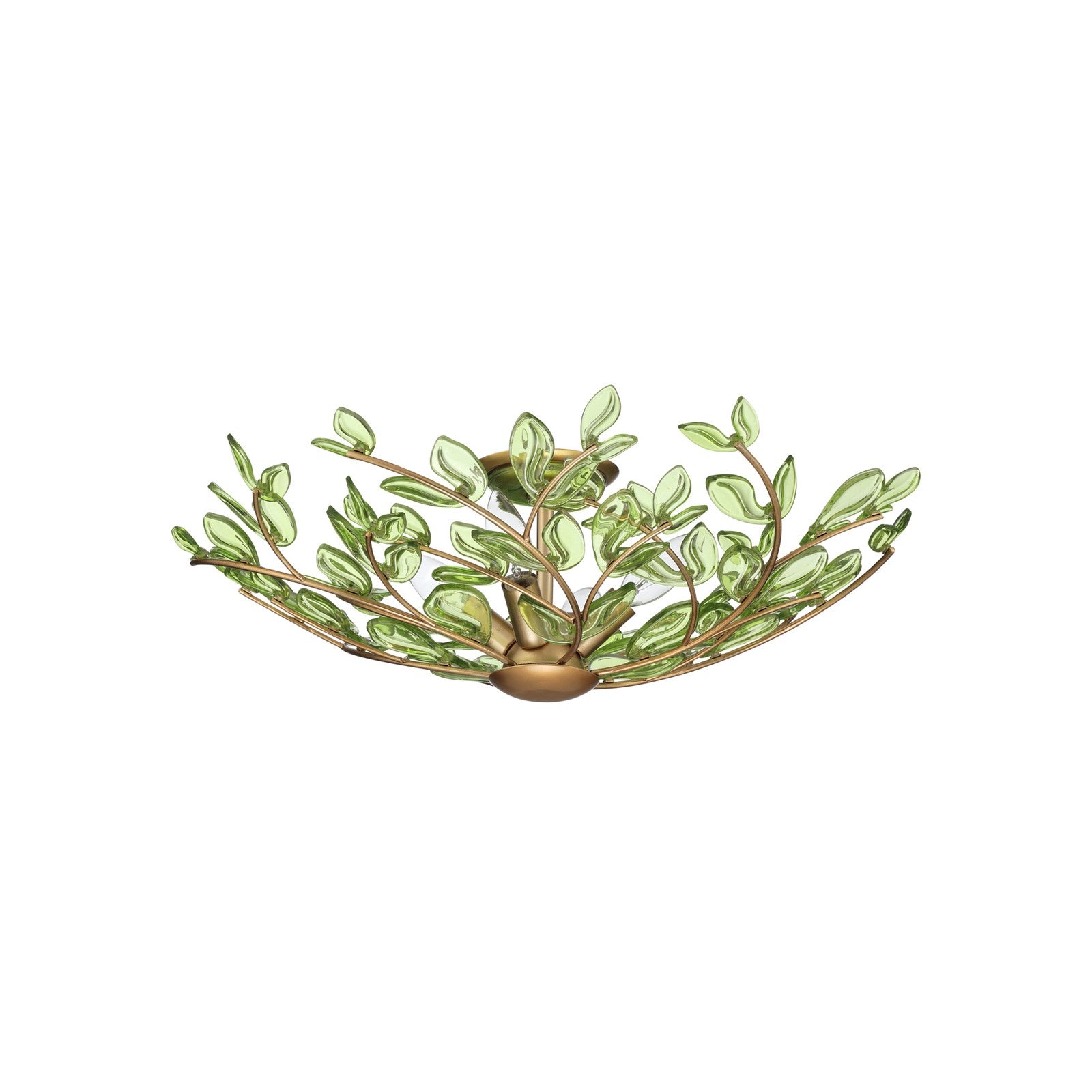 Crystorama Bridget 21.25in 4-Light Semi Flush Mount | Coastal Soft Gold and Green Floral Glass | Bathroom & Bedroom Ceiling Light | Model BGT-330-SG-GR