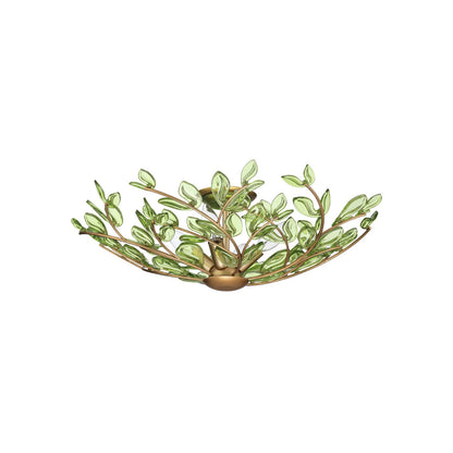 Crystorama Bridget 21.25in 4-Light Semi Flush Mount | Coastal Soft Gold and Green Floral Glass | Bathroom & Bedroom Ceiling Light | Model BGT-330-SG-GR