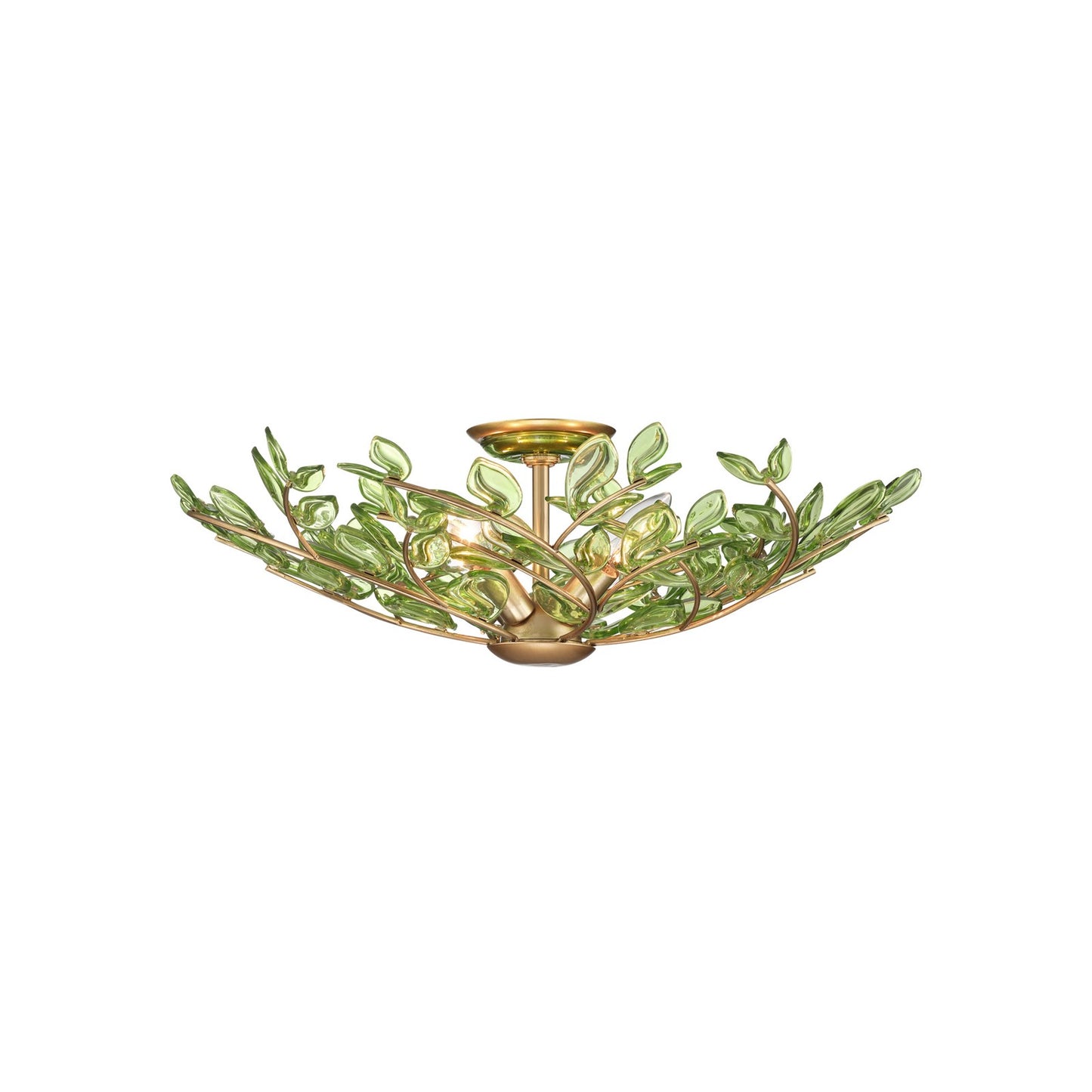 Crystorama Bridget 21.25in 4-Light Semi Flush Mount | Coastal Soft Gold and Green Floral Glass | Bathroom & Bedroom Ceiling Light | Model BGT-330-SG-GR