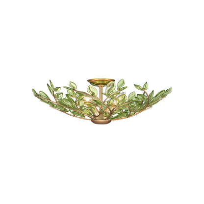 Crystorama Bridget 21.25in 4-Light Semi Flush Mount | Coastal Soft Gold and Green Floral Glass | Bathroom & Bedroom Ceiling Light | Model BGT-330-SG-GR
