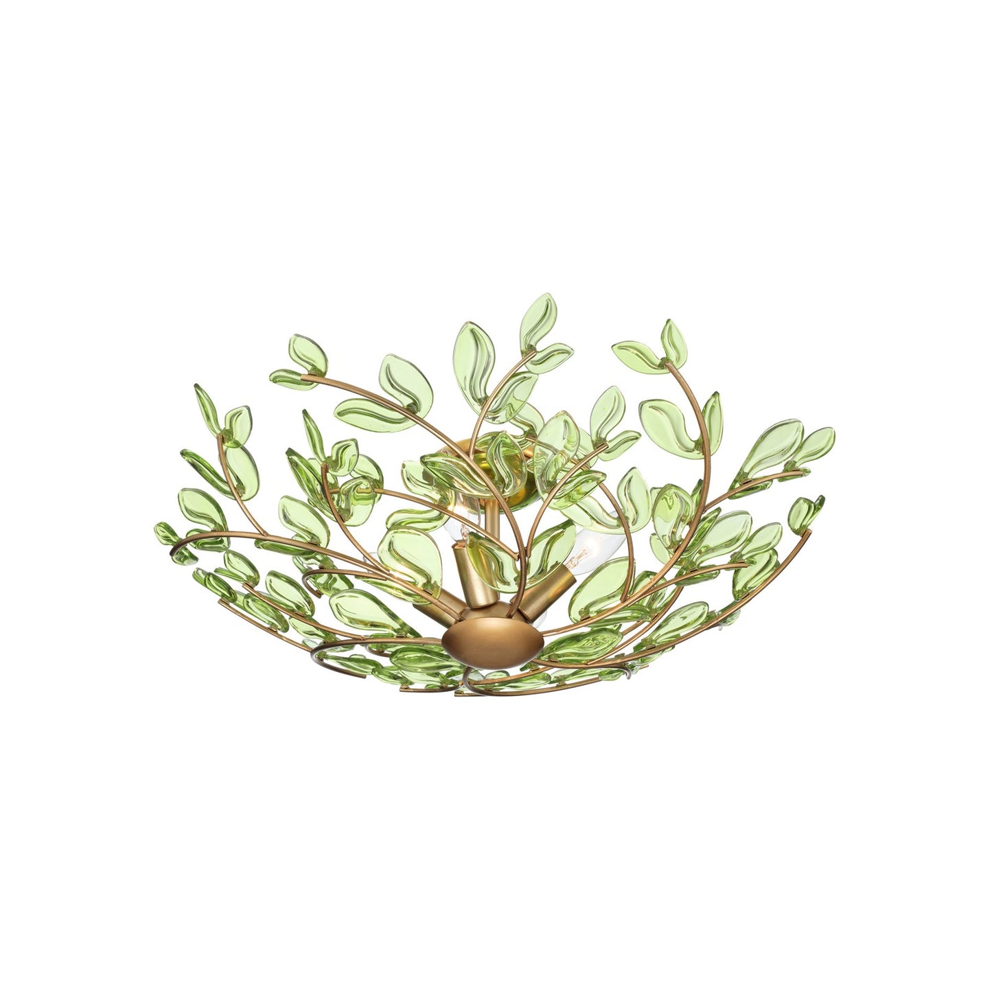 Crystorama Bridget 21.25in 4-Light Semi Flush Mount | Coastal Soft Gold and Green Floral Glass | Bathroom & Bedroom Ceiling Light | Model BGT-330-SG-GR