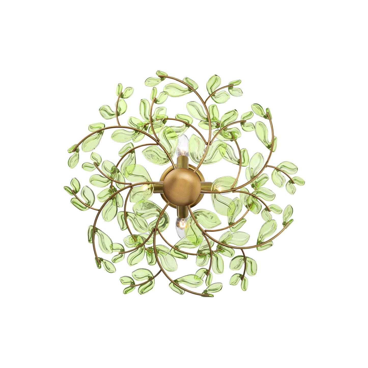 Crystorama Bridget 21.25in 4-Light Semi Flush Mount | Coastal Soft Gold and Green Floral Glass | Bathroom & Bedroom Ceiling Light | Model BGT-330-SG-GR