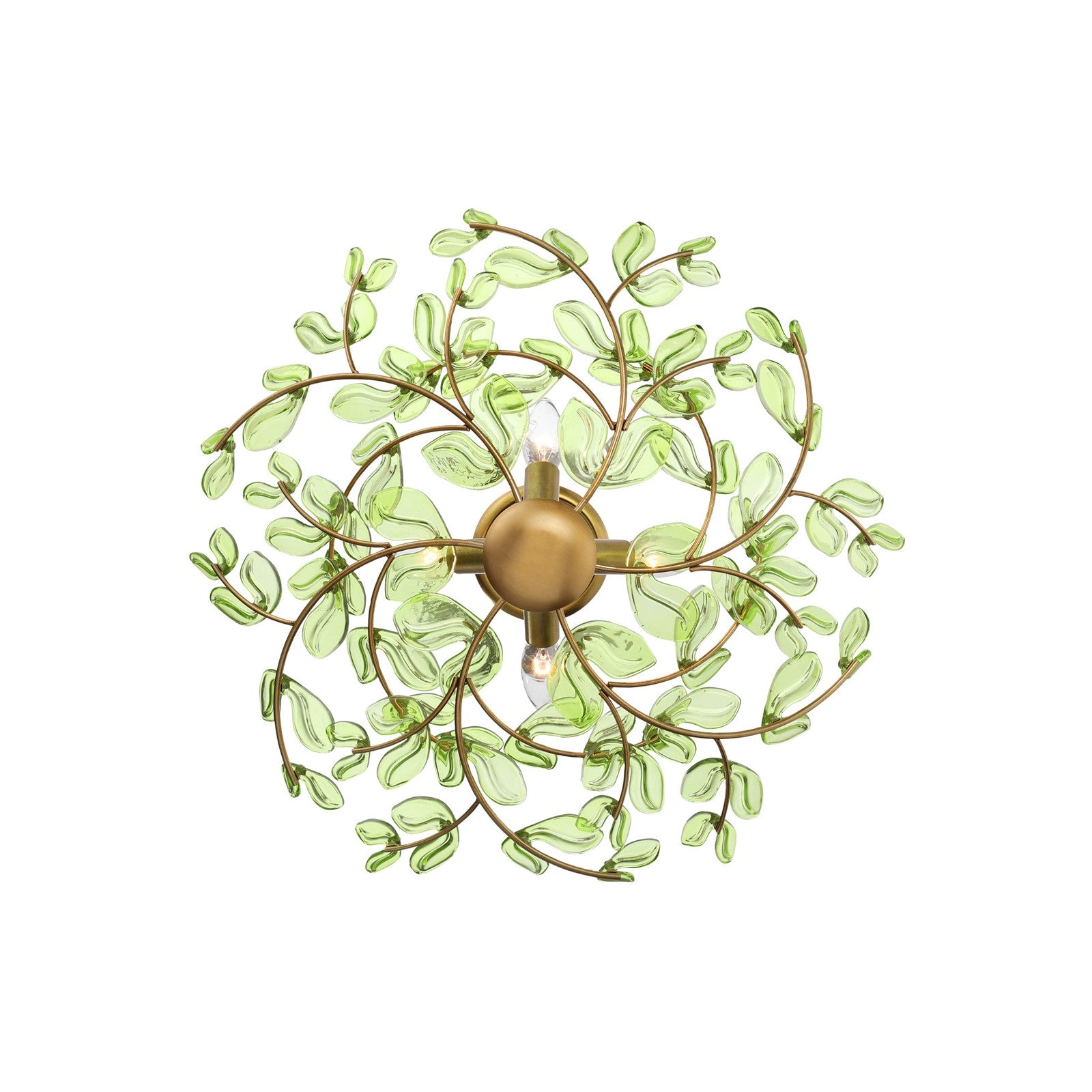Crystorama Bridget 21.25in 4-Light Semi Flush Mount | Coastal Soft Gold and Green Floral Glass | Bathroom & Bedroom Ceiling Light | Model BGT-330-SG-GR