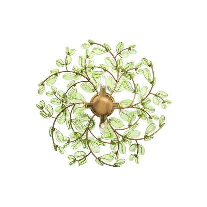 Crystorama Bridget 21.25in 4-Light Semi Flush Mount | Coastal Soft Gold and Green Floral Glass | Bathroom & Bedroom Ceiling Light | Model BGT-330-SG-GR