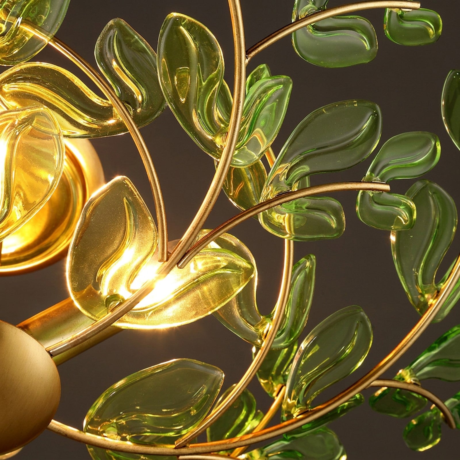 Crystorama Bridget 21.25in 4-Light Semi Flush Mount | Coastal Soft Gold and Green Floral Glass | Bathroom & Bedroom Ceiling Light | Model BGT-330-SG-GR