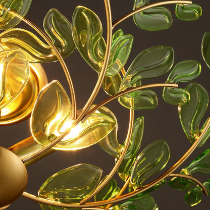 Crystorama Bridget 21.25in 4-Light Semi Flush Mount | Coastal Soft Gold and Green Floral Glass | Bathroom & Bedroom Ceiling Light | Model BGT-330-SG-GR