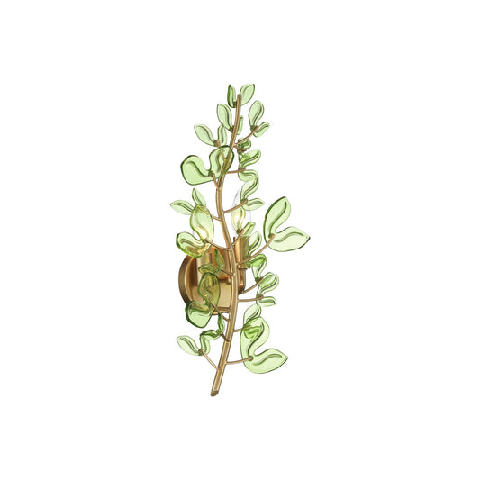 Crystorama Bridget 8.5in 2-Light Wall Sconce | Coastal Soft Gold Steel and Green Glass | Bathroom & Bedroom Accent | 8.5 x 5 x 19 in | Model BGT-331-SG-GR