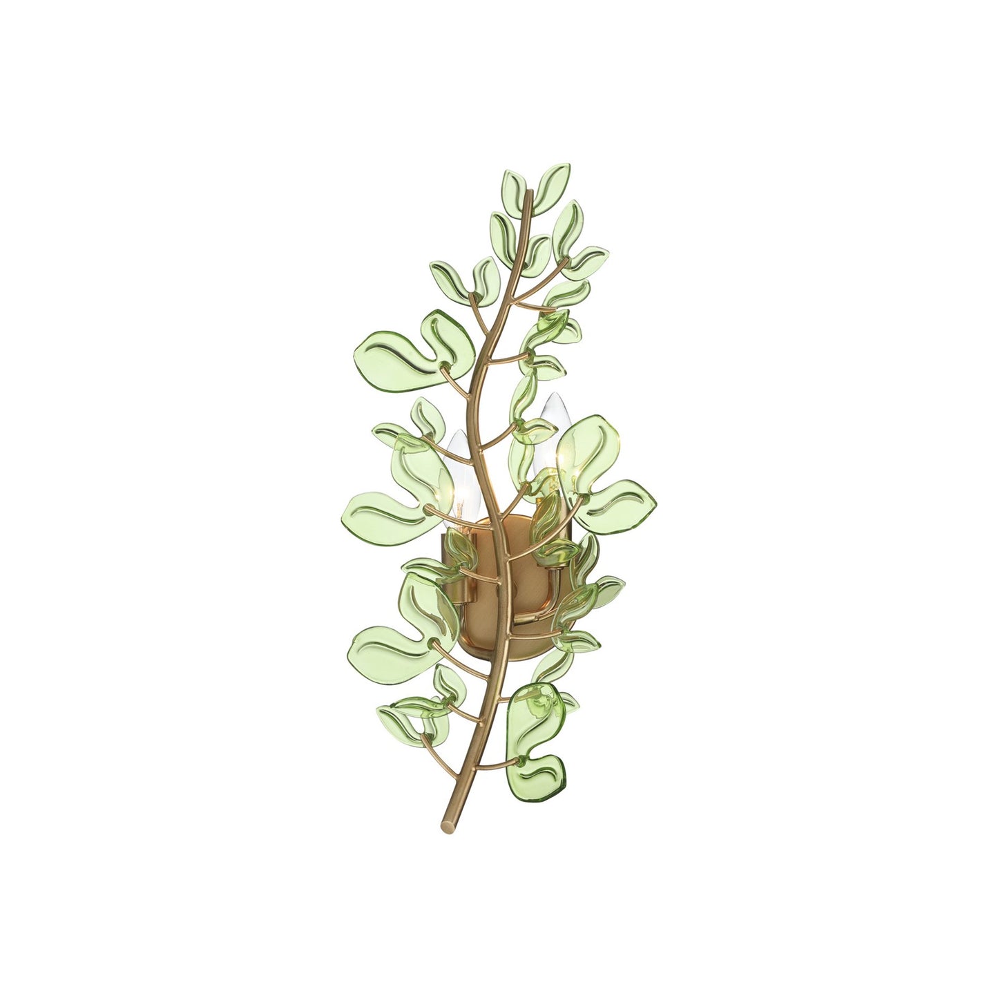 Crystorama Bridget 8.5in 2-Light Wall Sconce | Coastal Soft Gold Steel and Green Glass | Bathroom & Bedroom Accent | 8.5 x 5 x 19 in | Model BGT-331-SG-GR