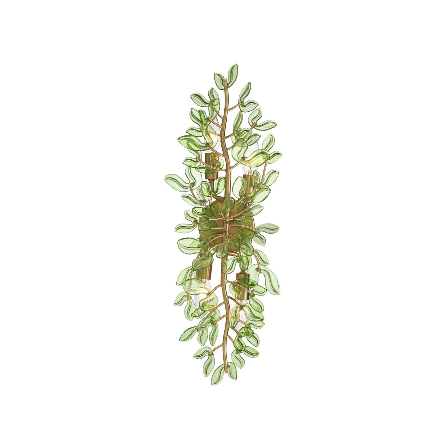 Crystorama Bridget 8.25in 4-Light Wall Sconce | Coastal Soft Gold Steel and Green Glass | Bathroom & Bedroom Accent | 8.25 x 5 x 24 in | Model BGT-332-SG-GR