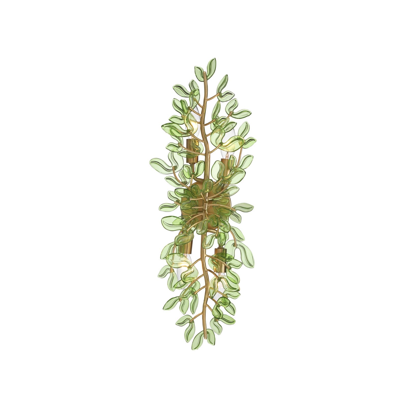 Crystorama Bridget 8.25in 4-Light Wall Sconce | Coastal Soft Gold Steel and Green Glass | Bathroom & Bedroom Accent | 8.25 x 5 x 24 in | Model BGT-332-SG-GR