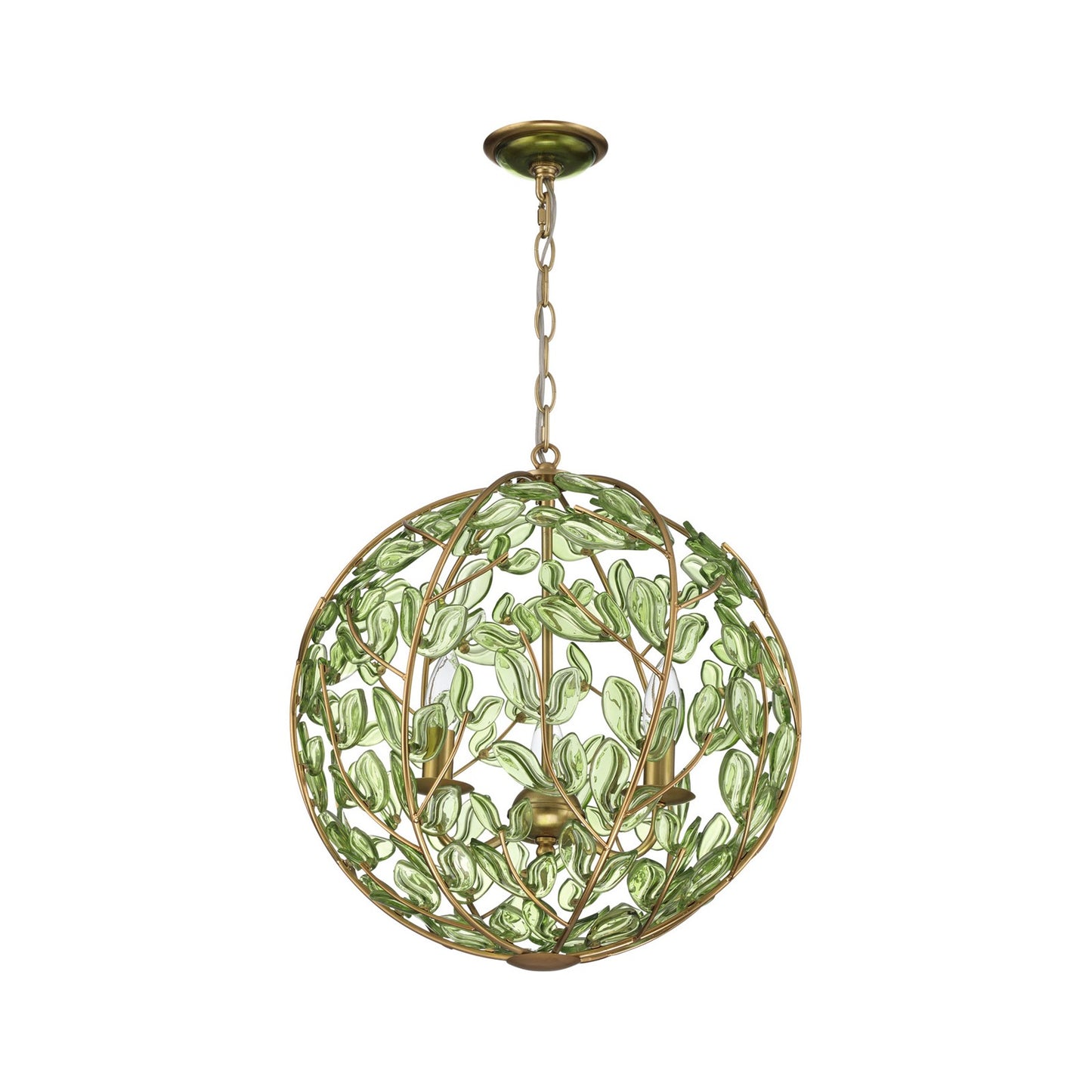 Crystorama Bridget 16.5in 3-Light Chandelier | Coastal Soft Gold and Green Glass | Dining Room & Entryway | 16.5 x 16.5 x 18 in | Model BGT-334-SG-GR