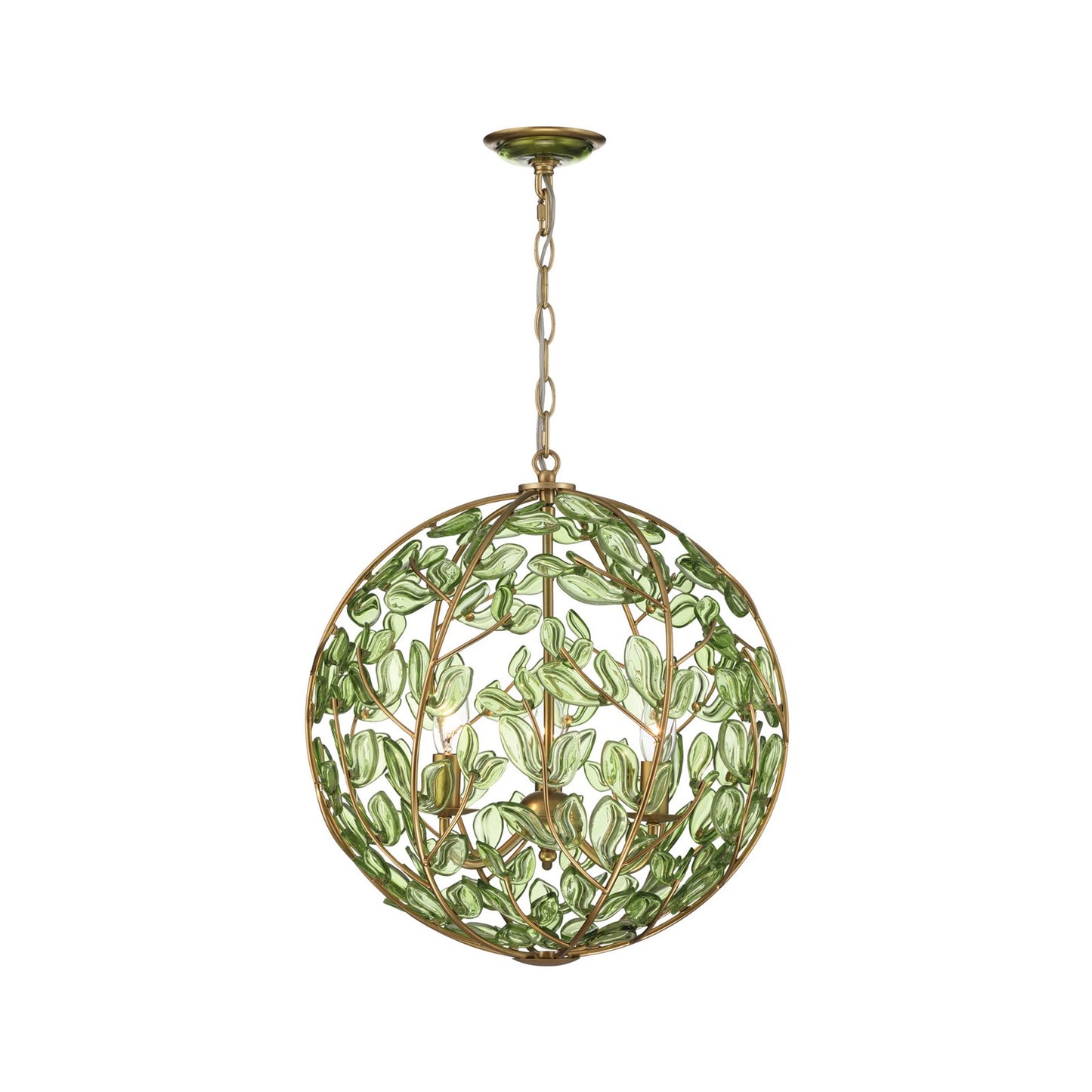 Crystorama Bridget 16.5in 3-Light Chandelier | Coastal Soft Gold and Green Glass | Dining Room & Entryway | 16.5 x 16.5 x 18 in | Model BGT-334-SG-GR