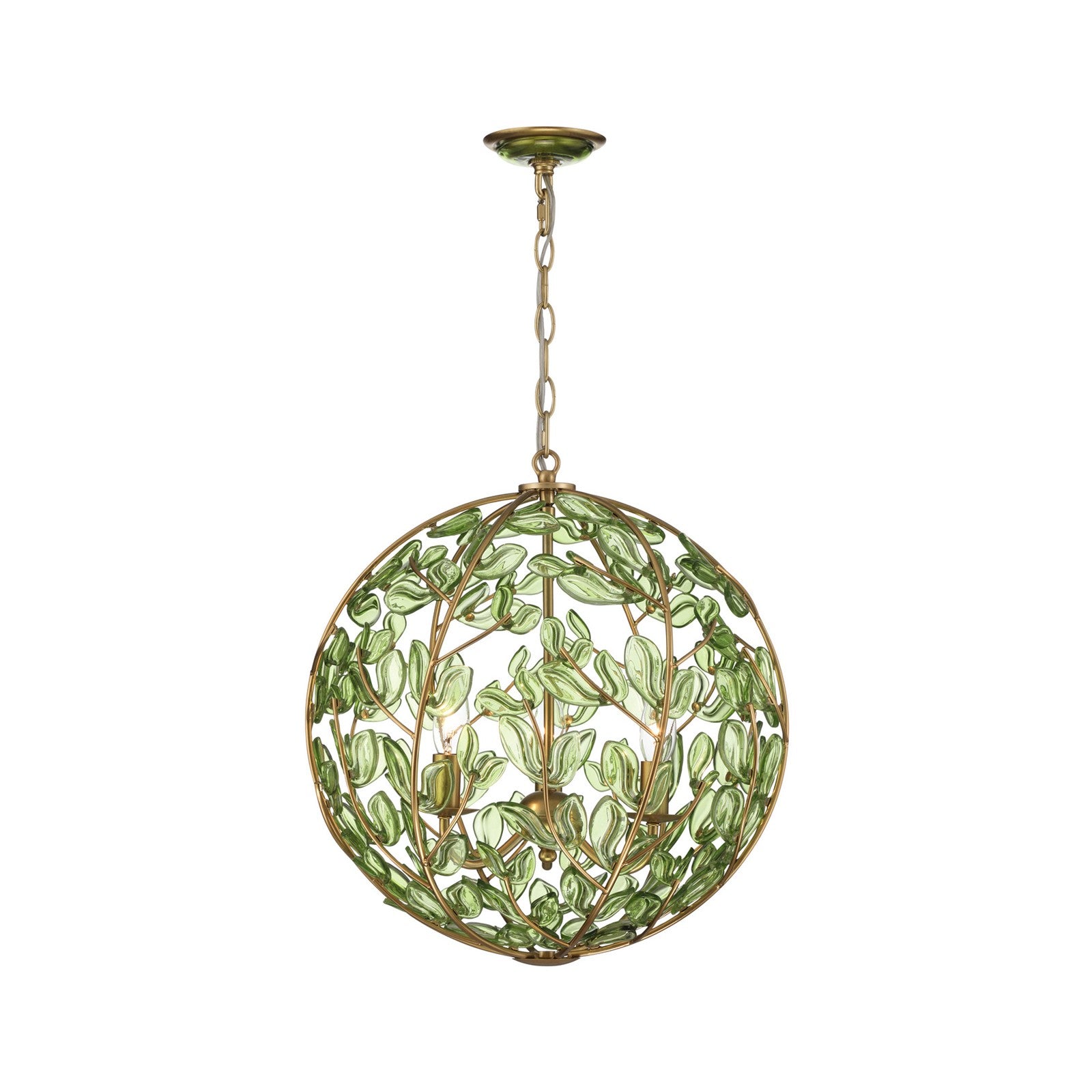 Crystorama Bridget 16.5in 3-Light Chandelier | Coastal Soft Gold and Green Glass | Dining Room & Entryway | 16.5 x 16.5 x 18 in | Model BGT-334-SG-GR