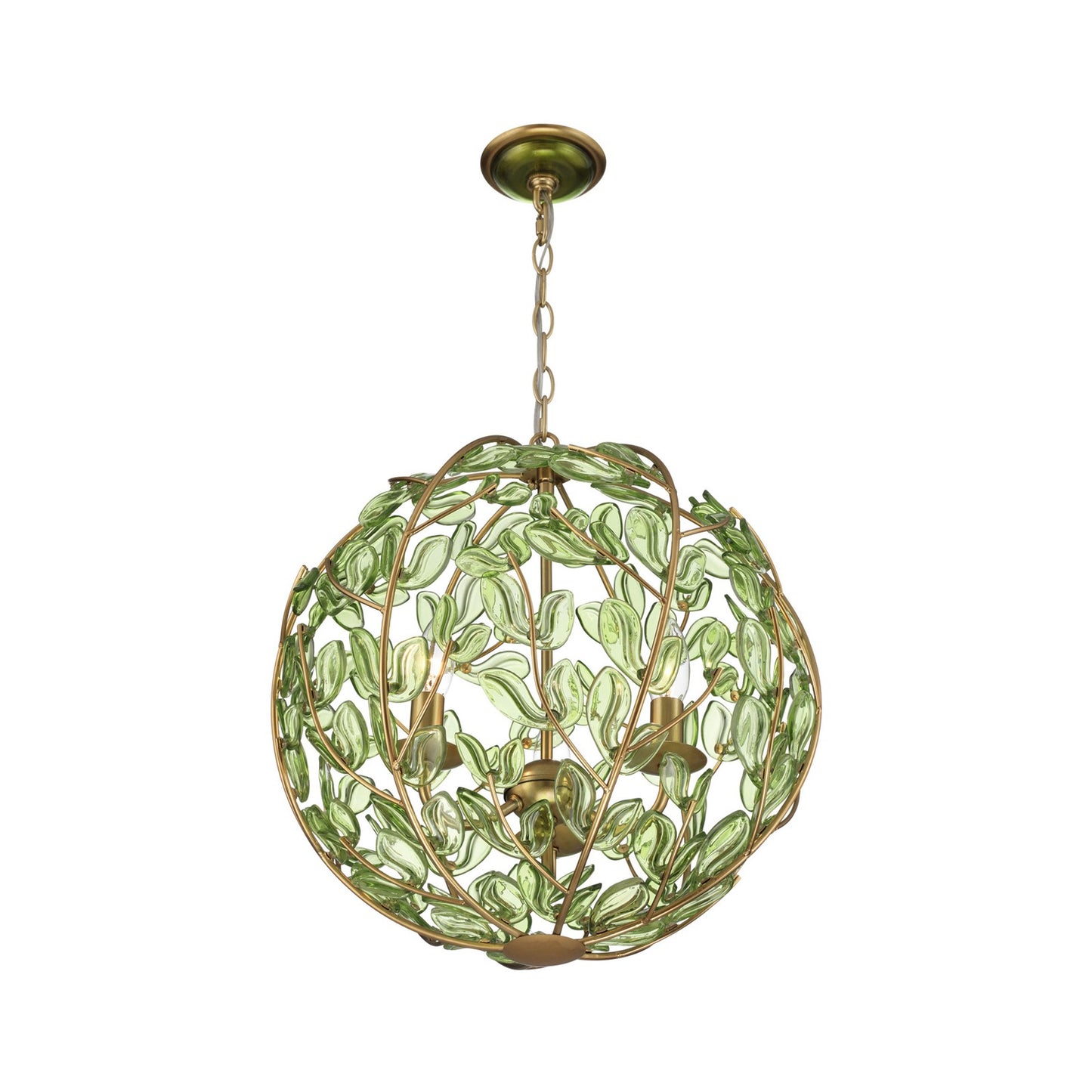 Crystorama Bridget 16.5in 3-Light Chandelier | Coastal Soft Gold and Green Glass | Dining Room & Entryway | 16.5 x 16.5 x 18 in | Model BGT-334-SG-GR