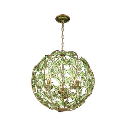 Crystorama Bridget 16.5in 3-Light Chandelier | Coastal Soft Gold and Green Glass | Dining Room & Entryway | 16.5 x 16.5 x 18 in | Model BGT-334-SG-GR