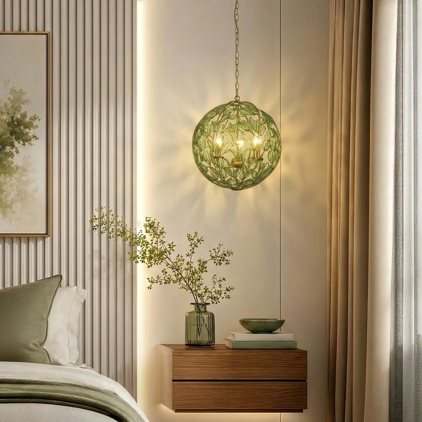 Crystorama Bridget 16.5in 3-Light Chandelier | Coastal Soft Gold and Green Glass | Dining Room & Entryway | 16.5 x 16.5 x 18 in | Model BGT-334-SG-GR