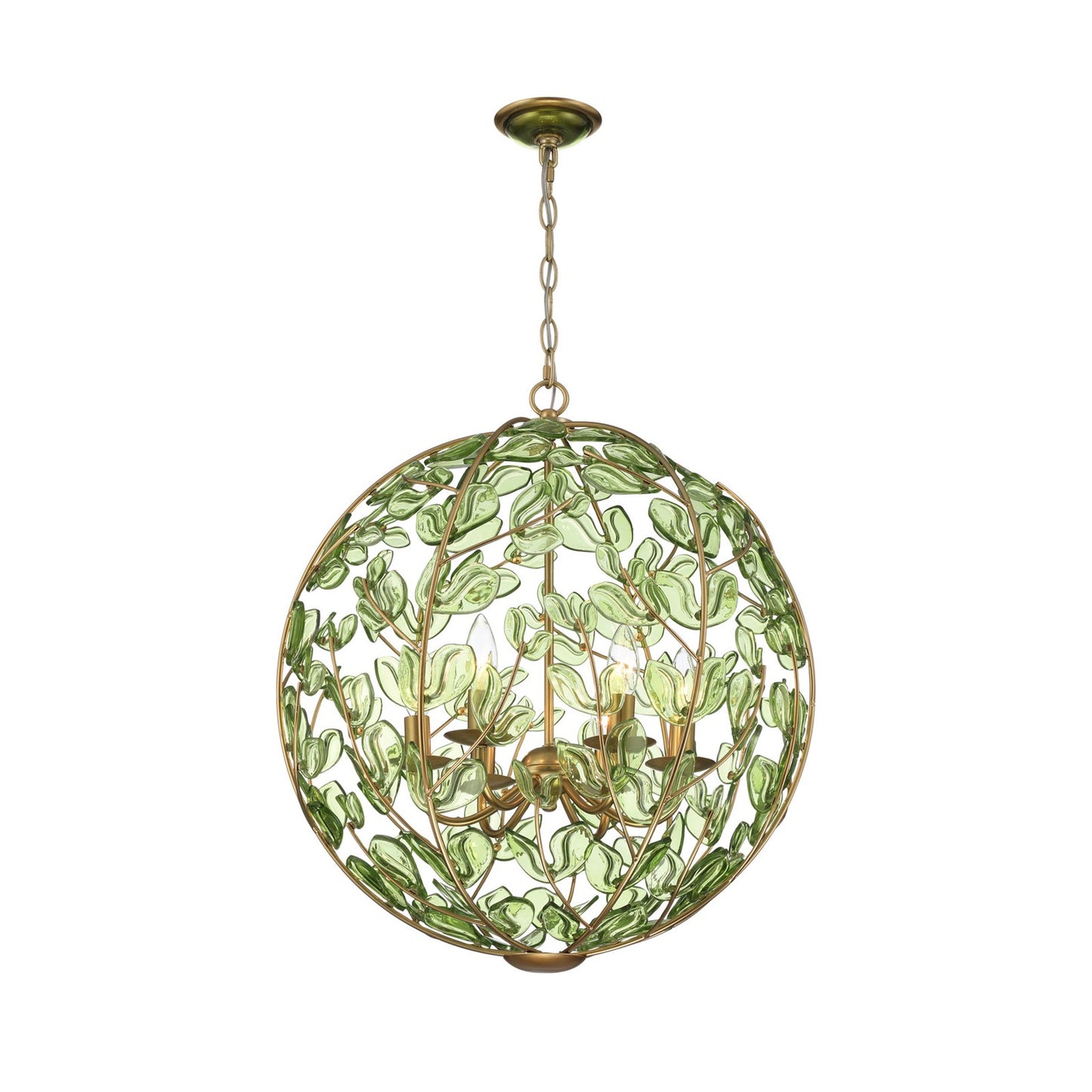 Crystorama Bridget 21in 6-Light Chandelier | Coastal Soft Gold and Green Glass | Dining Room & Entryway | 21 x 21 x 23.25 in | Model BGT-335-SG-GR
