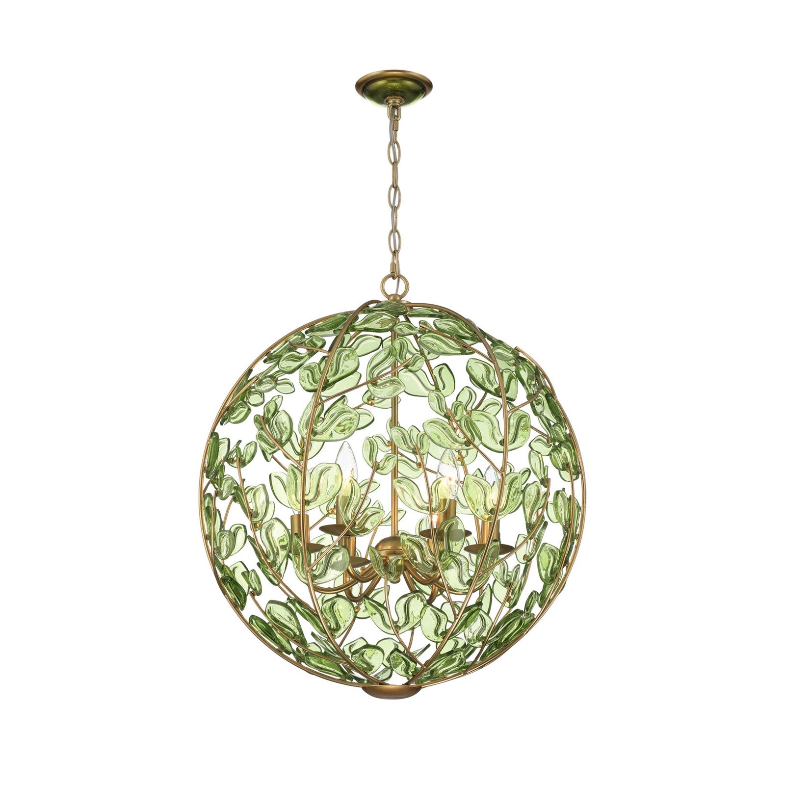 Crystorama Bridget 21in 6-Light Chandelier | Coastal Soft Gold and Green Glass | Dining Room & Entryway | 21 x 21 x 23.25 in | Model BGT-335-SG-GR