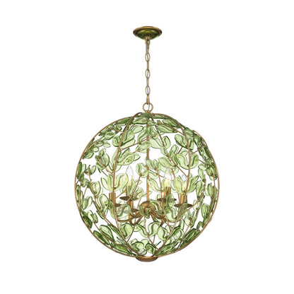 Crystorama Bridget 21in 6-Light Chandelier | Coastal Soft Gold and Green Glass | Dining Room & Entryway | 21 x 21 x 23.25 in | Model BGT-335-SG-GR